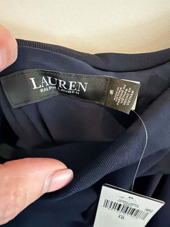 Lauren Ralph Lauren Rib-Knit & Crepe Off-the-Shoulder Column Gown Sz 16 stretch - Picture 8 of 10